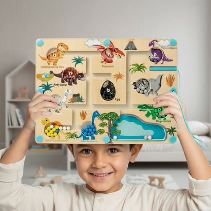 Magnetisch dino doolhof montessori met kind peuter - nulplus educatief speelgoed