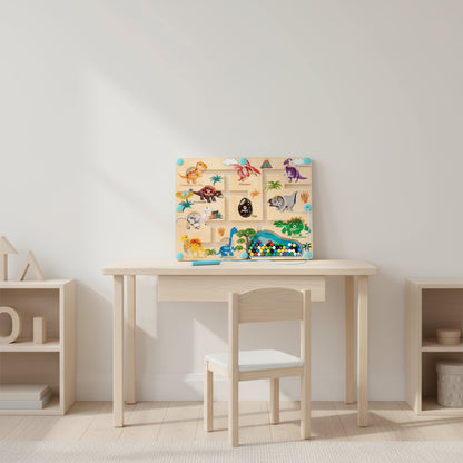                                                                                                                                          Magnetisch dino doolhof van Nulplus in kinderkamer voor peuter of kleuter