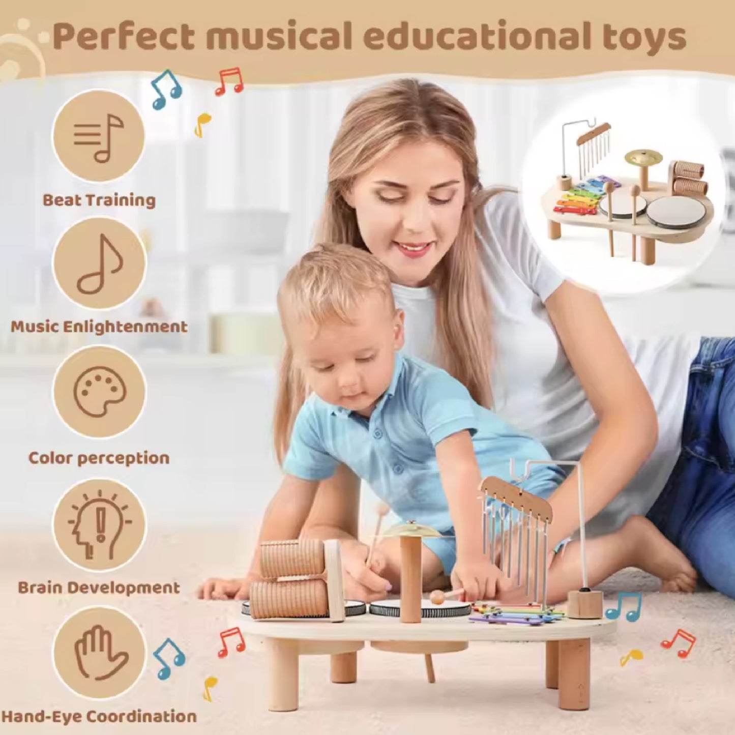 Montessori Houten Muziekset – Educatief en Creatief Speelgoed voor Baby & Peuters
